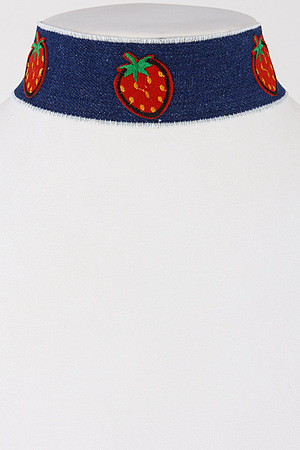 Denim Choker Necklace With Strawberry Beaded Details 7ABD3
